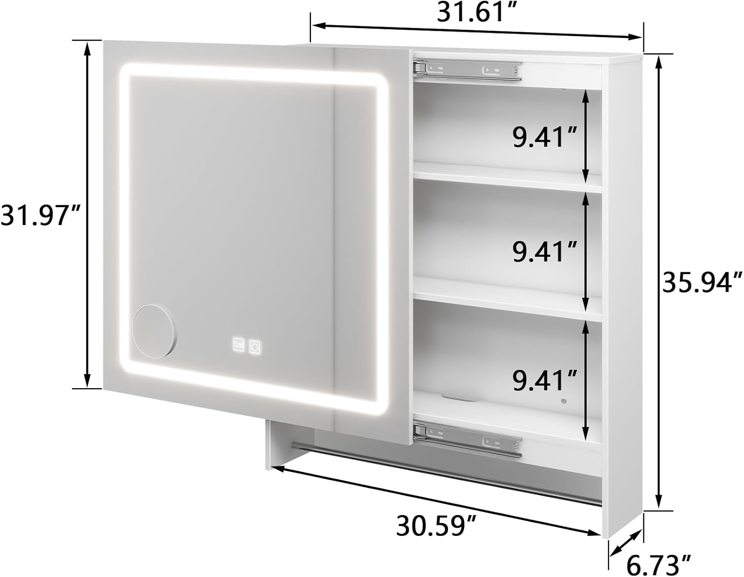 Vabches LED Bathroom Mirror 32x36 Anti-Fog Wall Mount