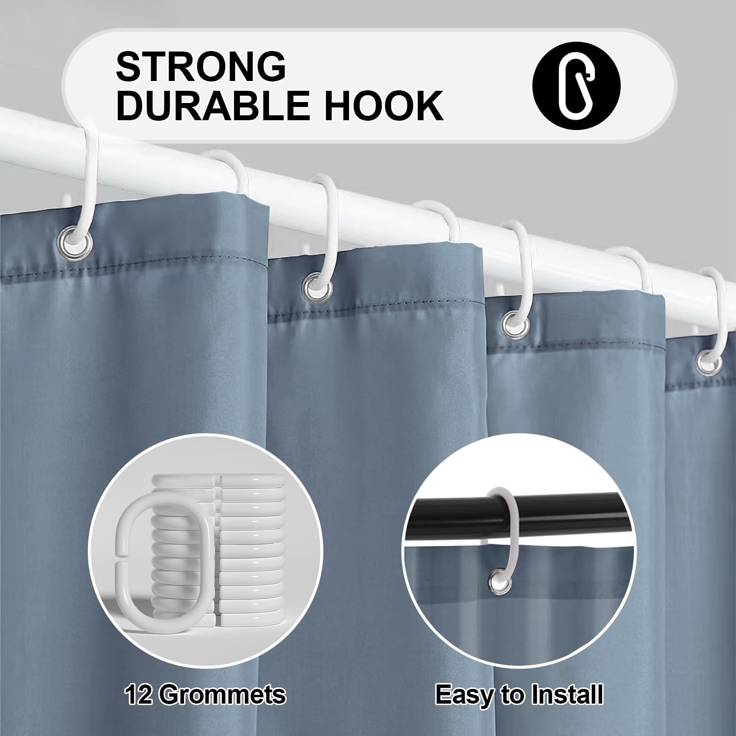 TimeCity Blue Shower Curtain Liner with 3 Magnets and 12 Hooks