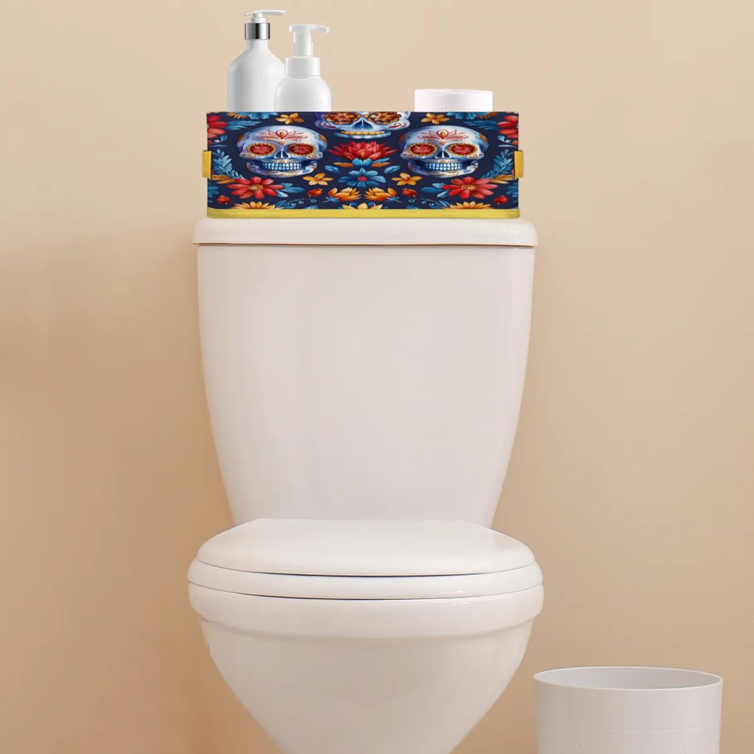 Mexican Floral Skeleton Toilet Paper Basket Organizer with Handles