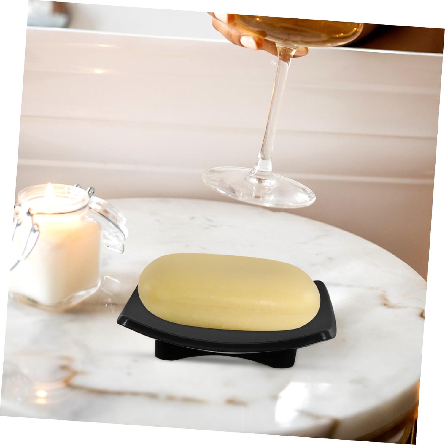 HOOTNEE Curved Soap Dish Multi-Function Drainer for Bathroom Countertop