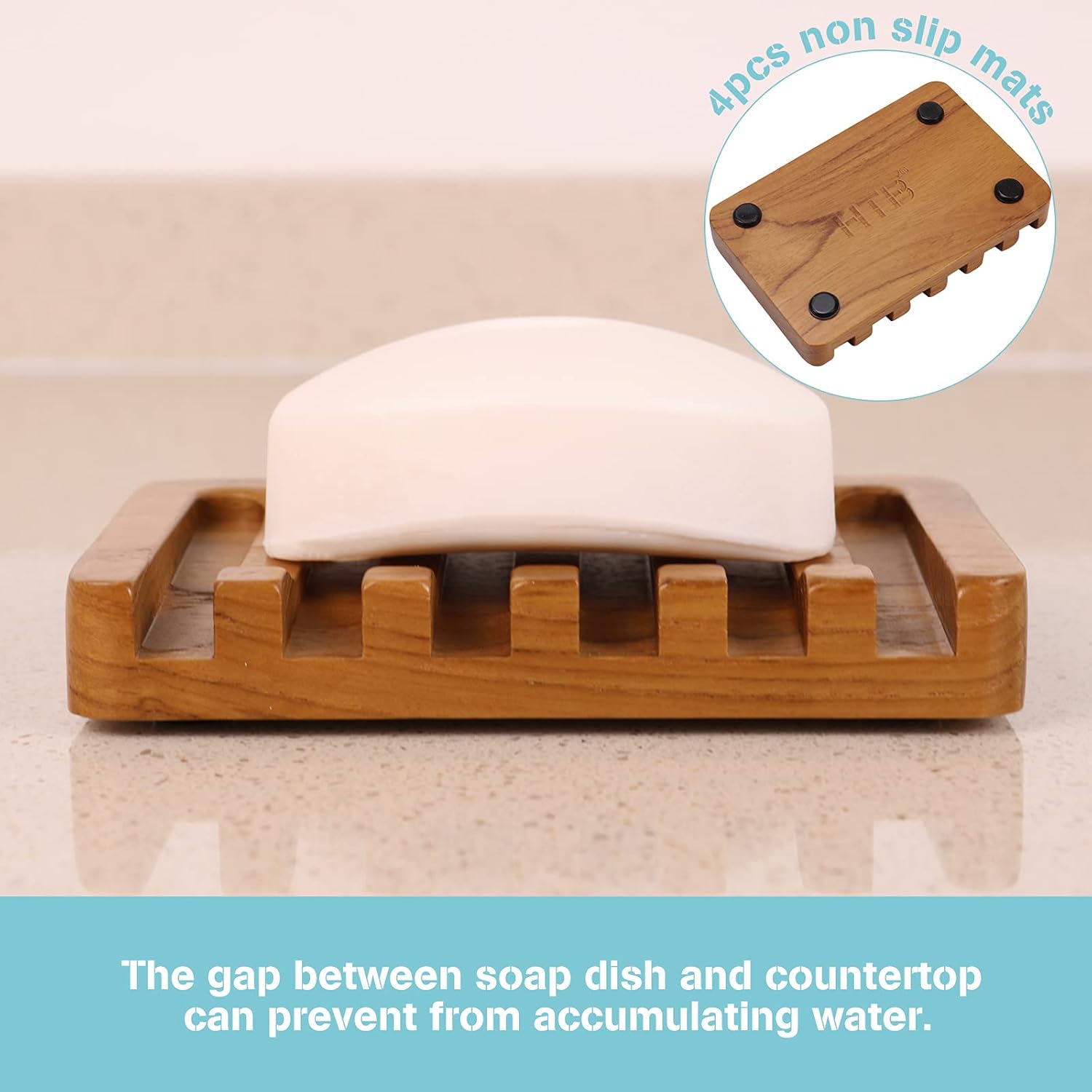 HTB Teak Soap Dish with Slanted Drainage Design