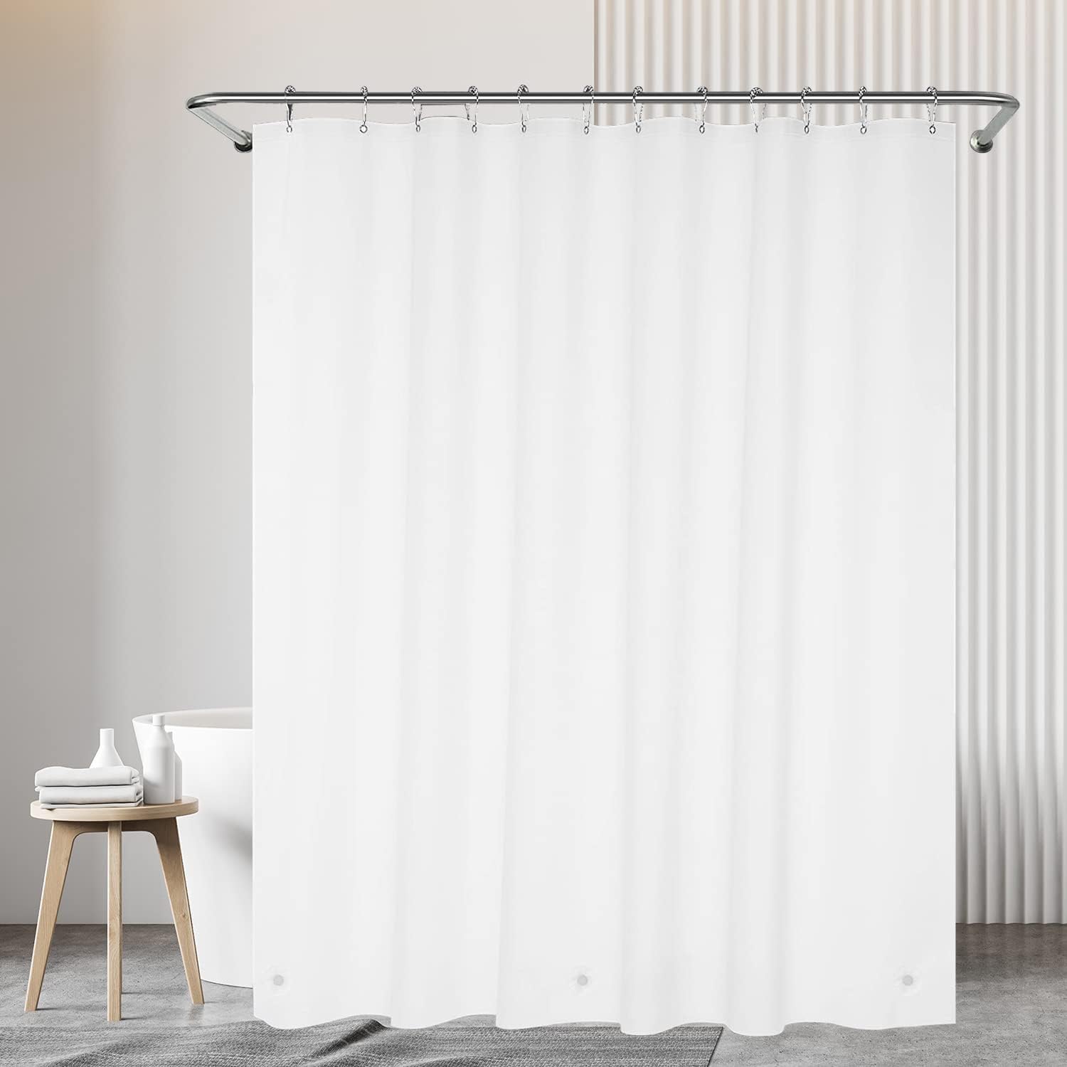 White Extra Wide Shower Curtain Liner with Magnets 1