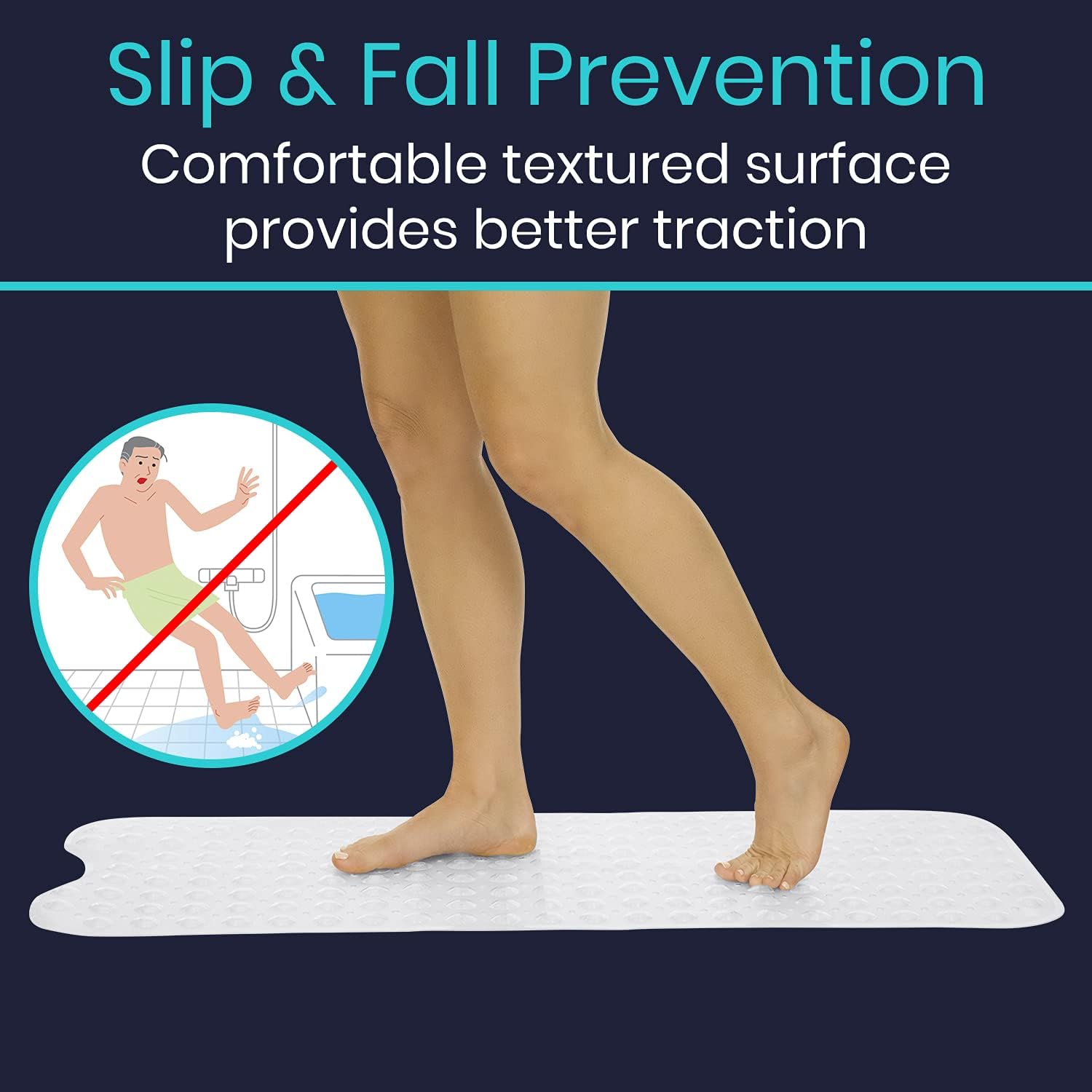 Vive Anti-Slip Bathtub Mat - Clear Textured Suction