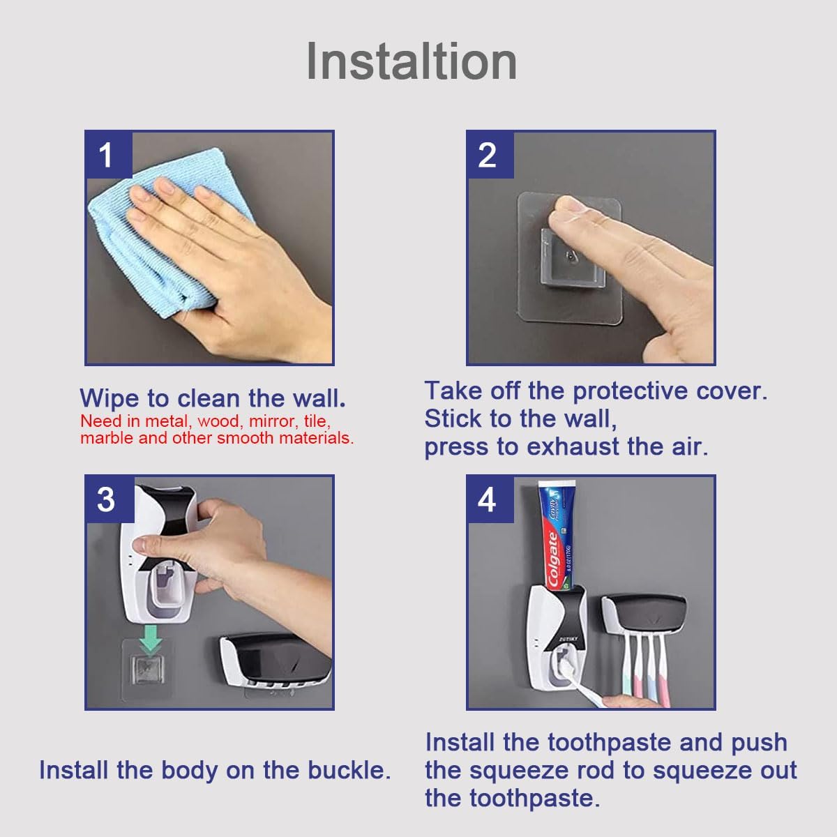 Basedidea Automatic Toothbrush Dispenser with Squeezer and Holder Set