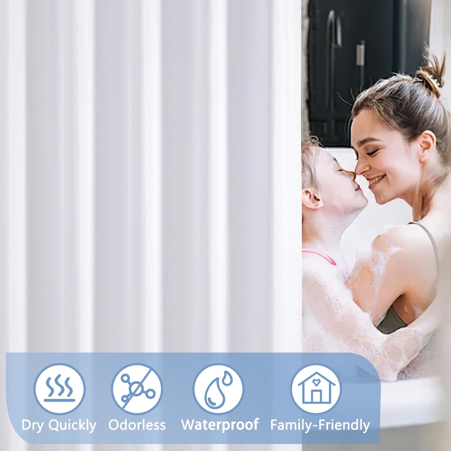 Furlinic 72x72 Waterproof Shower Curtain Liner with 12 Rustproof Hooks