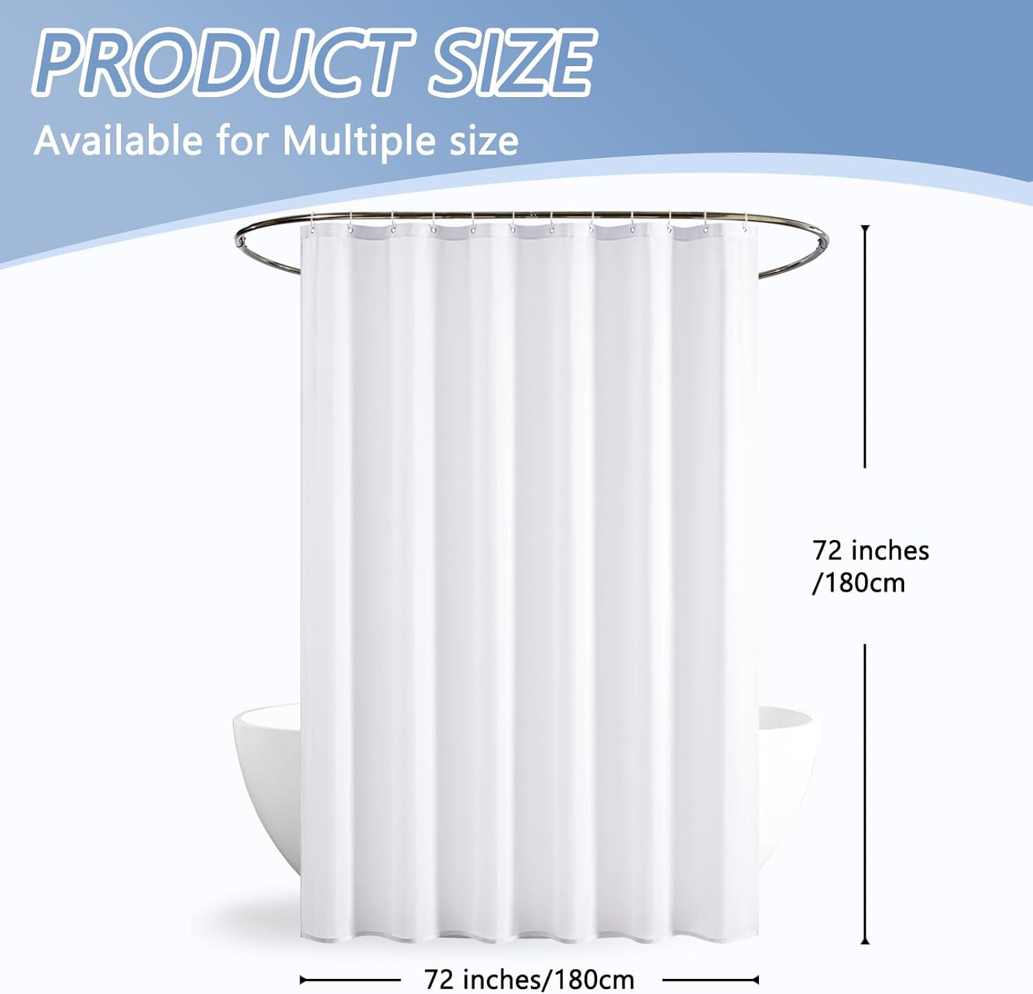 Furlinic 72x72 Waterproof Shower Curtain Liner with 12 Rustproof Hooks