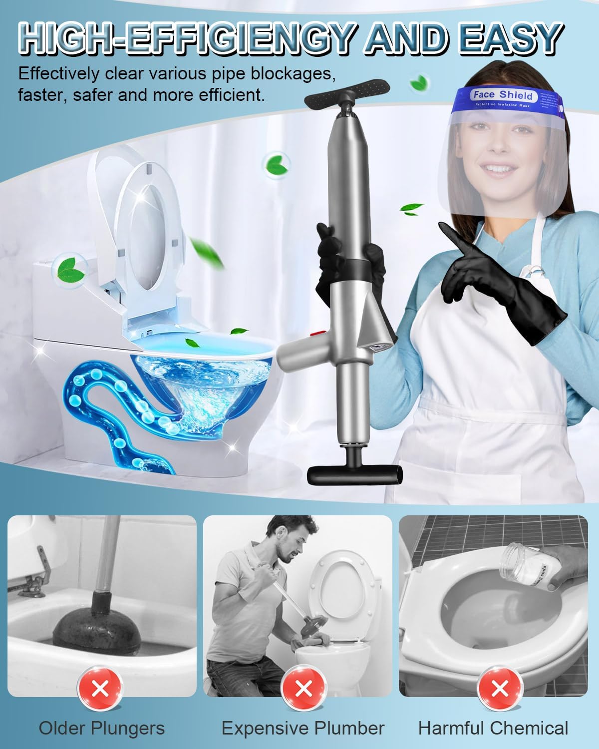 LIVEHITOP High-Pressure Toilet Plunger with Air Drain Clog Remover