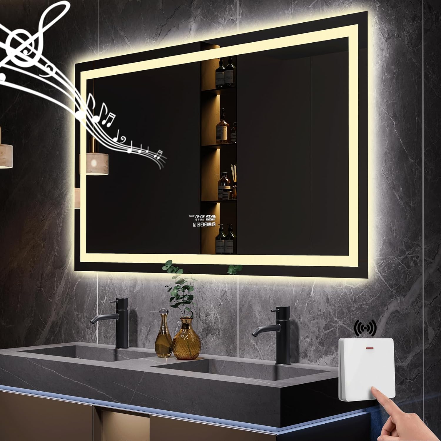 GESIPOR 48x36 Wall-Mounted LED Mirror with Speaker