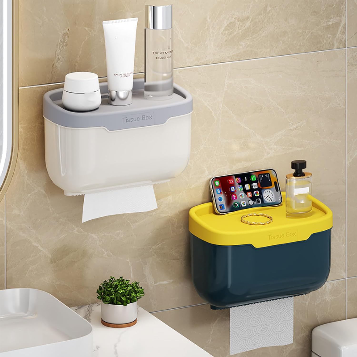 BLIUNAVDO Wall-Mounted Toilet Tissue Box with Double Shelf
