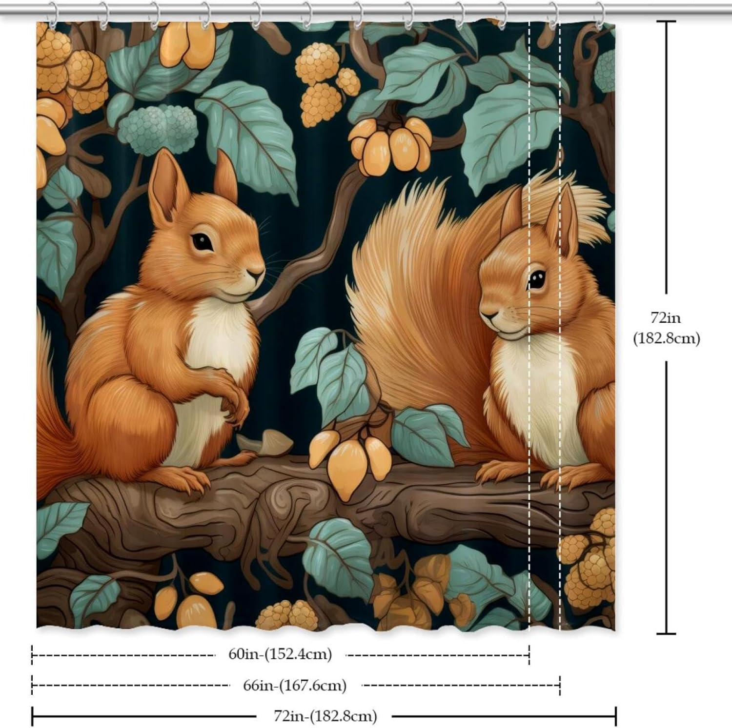 VAPOKF Cute Squirrel Shower Curtain with 12 Hooks 60x72 Inches