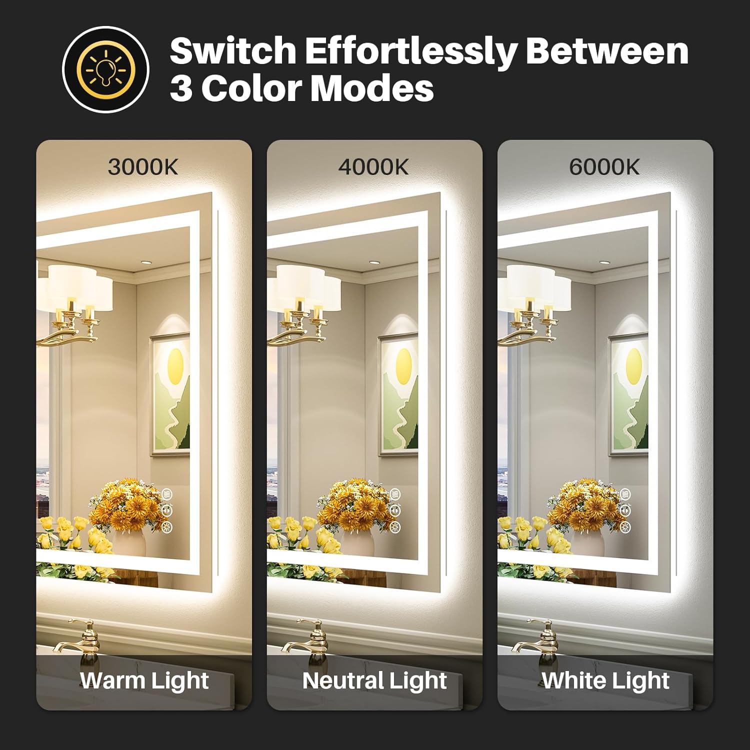 Briivue 36x32 LED Bathroom Mirror with Lights and Anti-Fog