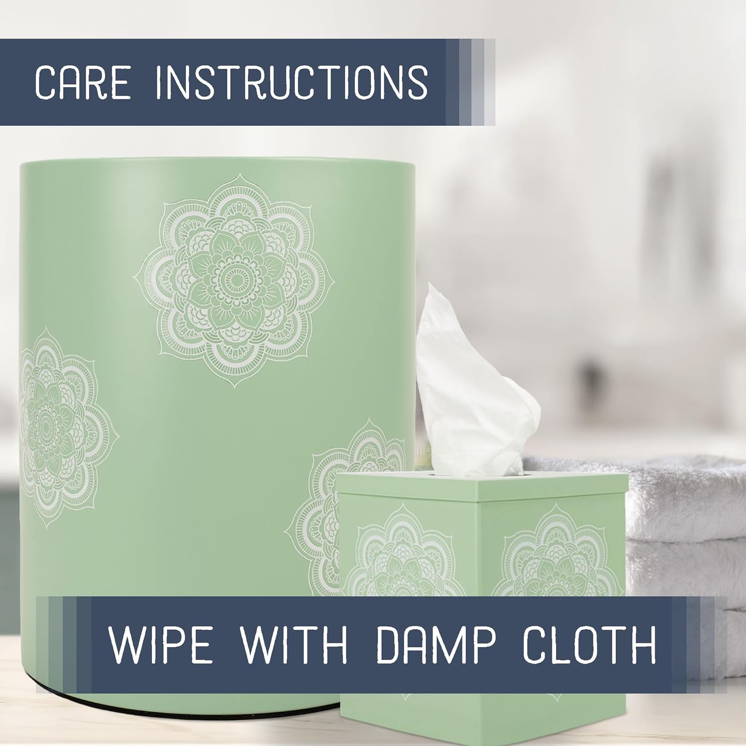 Mandala Round Trash Can and Tissue Box Holder Set