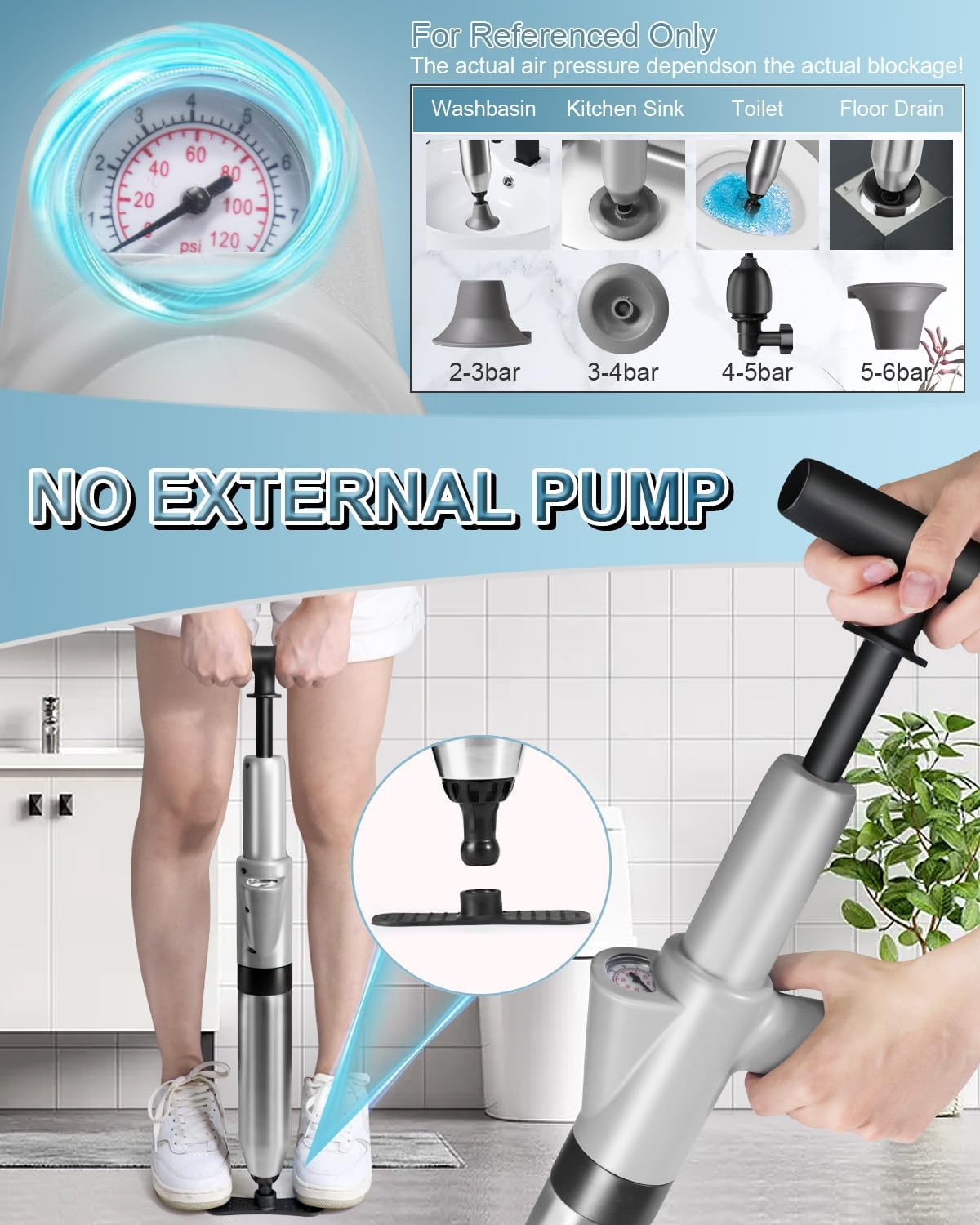 LIVEHITOP High-Pressure Toilet Plunger with Air Drain Clog Remover
