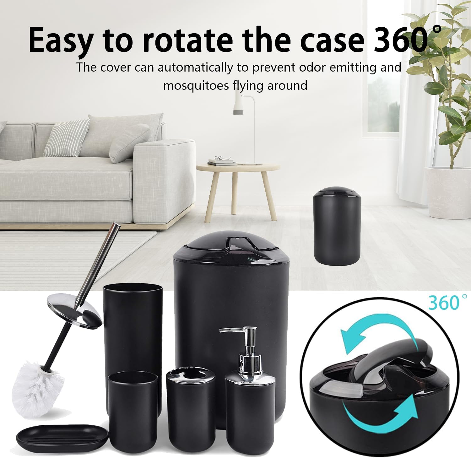 CERBIOR 6 Piece Bathroom Accessory Set Shiny Black