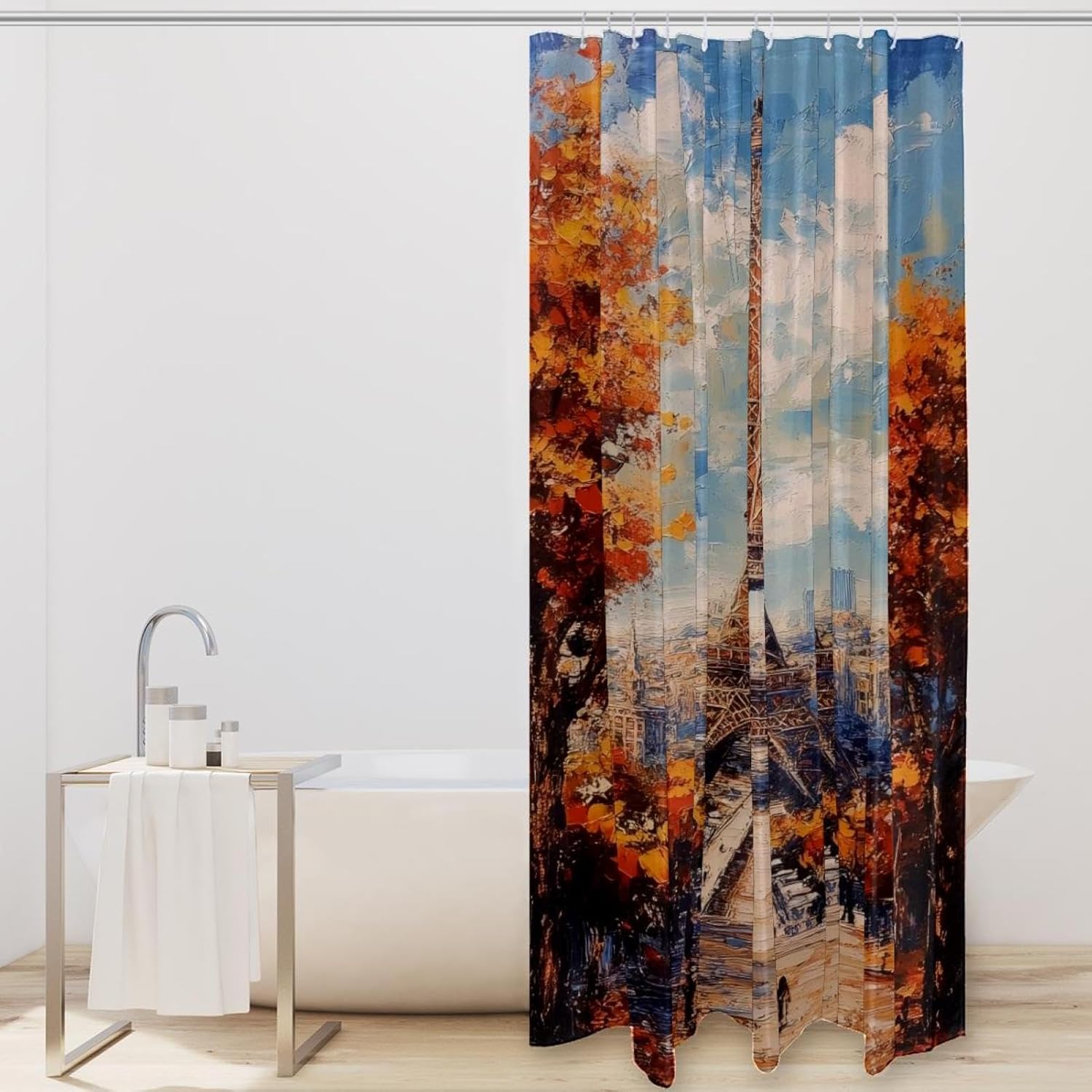 VAPOKF Oil Painting Tower Maple Trees Shower Curtain