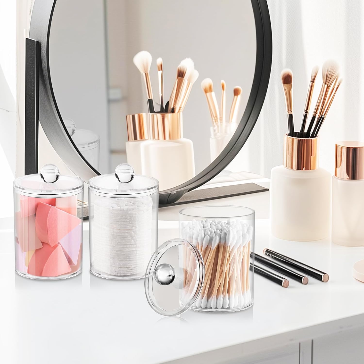 2 Pack Qtip Holder Clear Plastic Dispenser for Bathroom Storage
