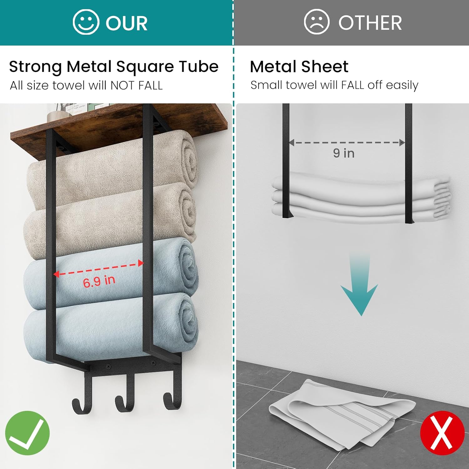 ELITEROO Towel Rack with Shelf and 3 Hooks