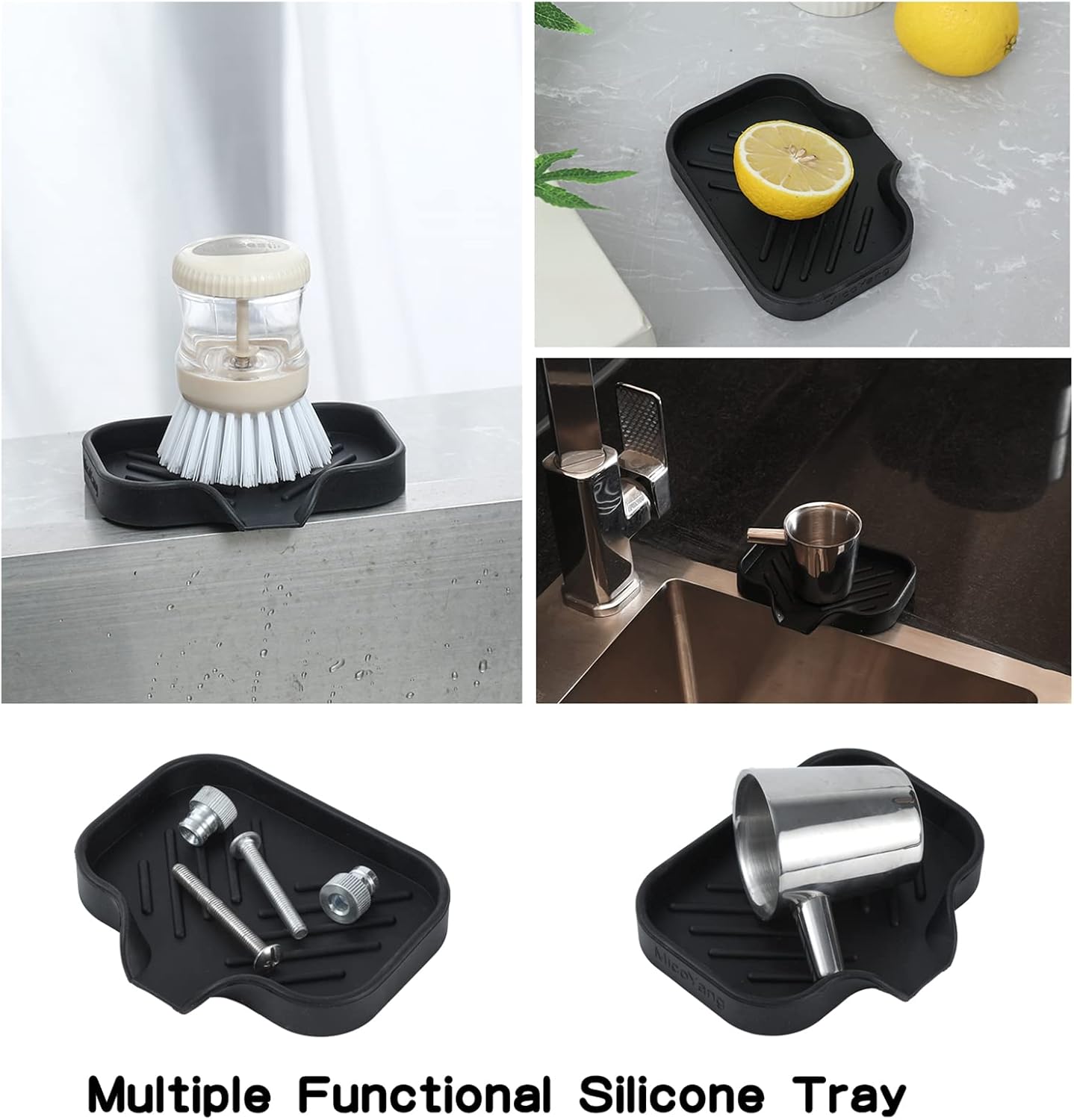 MicoYang Silicone Soap Dish with Drain Spout - Black 49x32 1