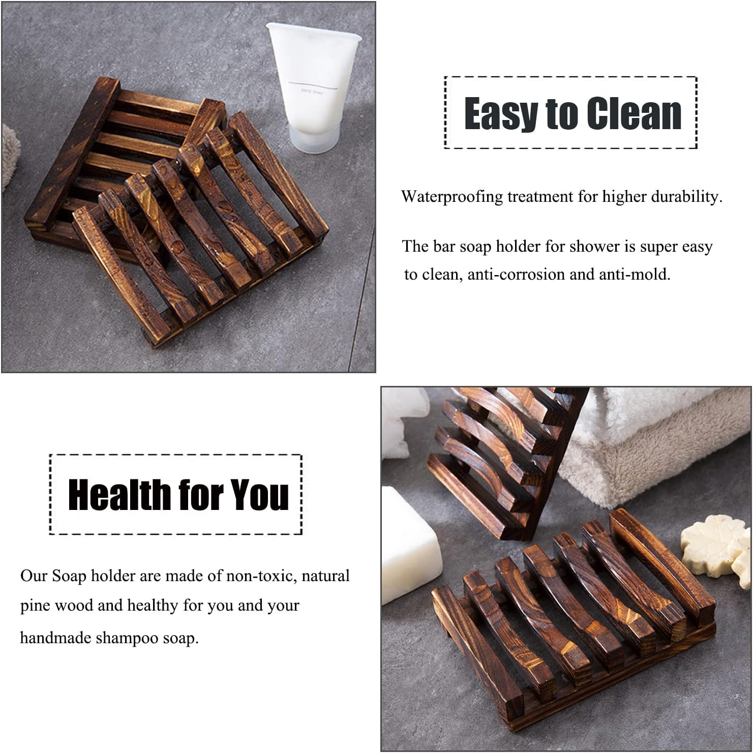 3 Pcs Natural Wooden Soap Holder for Shower and Bathroom
