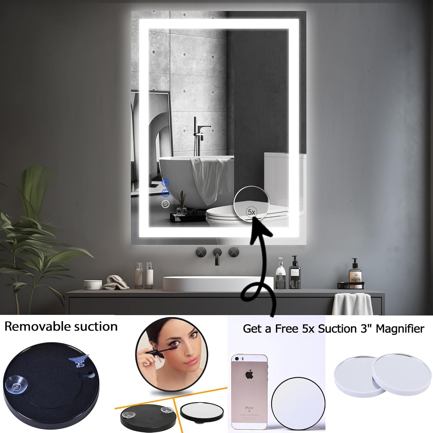 36 x 28 LED Bathroom Mirror with Touch Controls