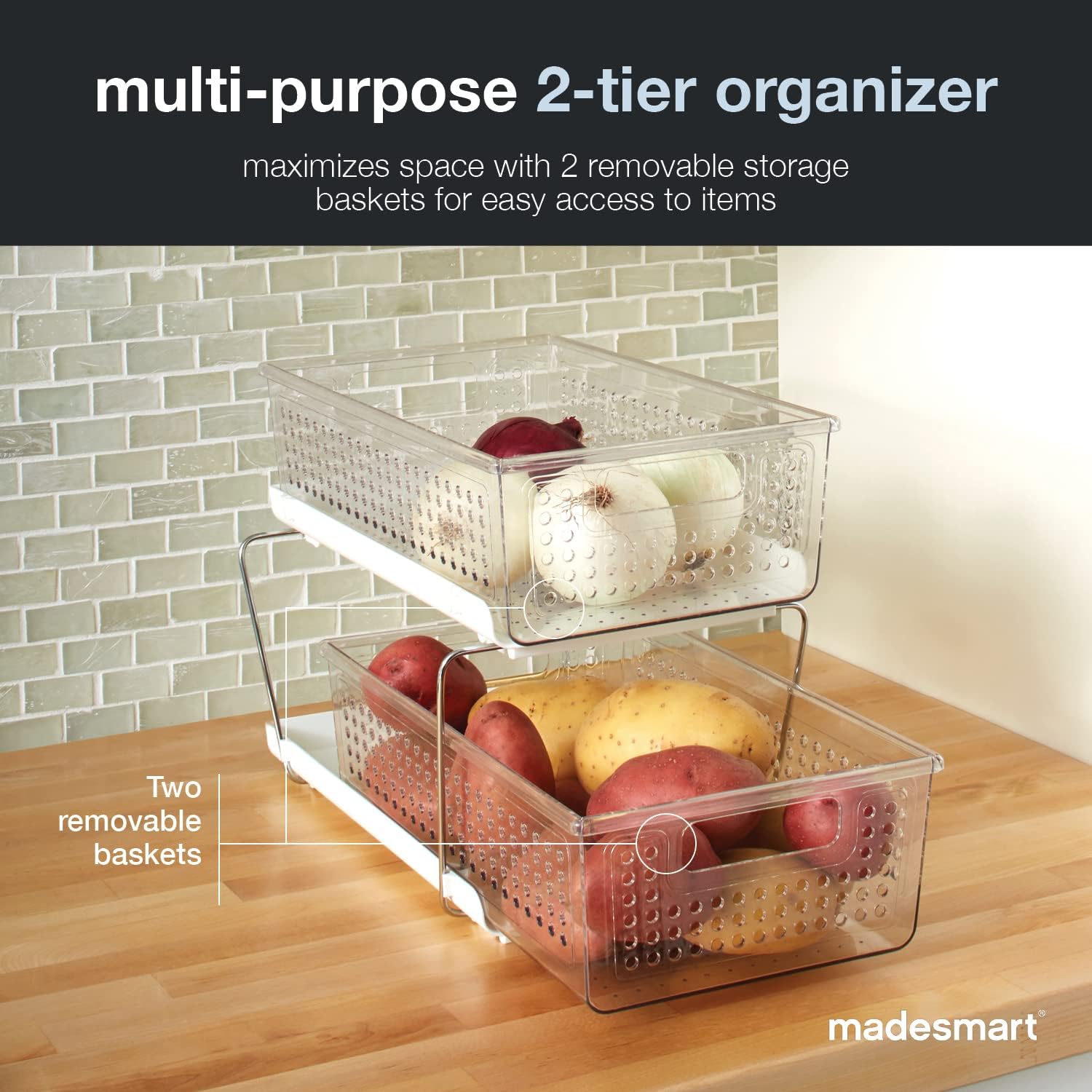Madesmart 2 Tier Storage Baskets with Handles