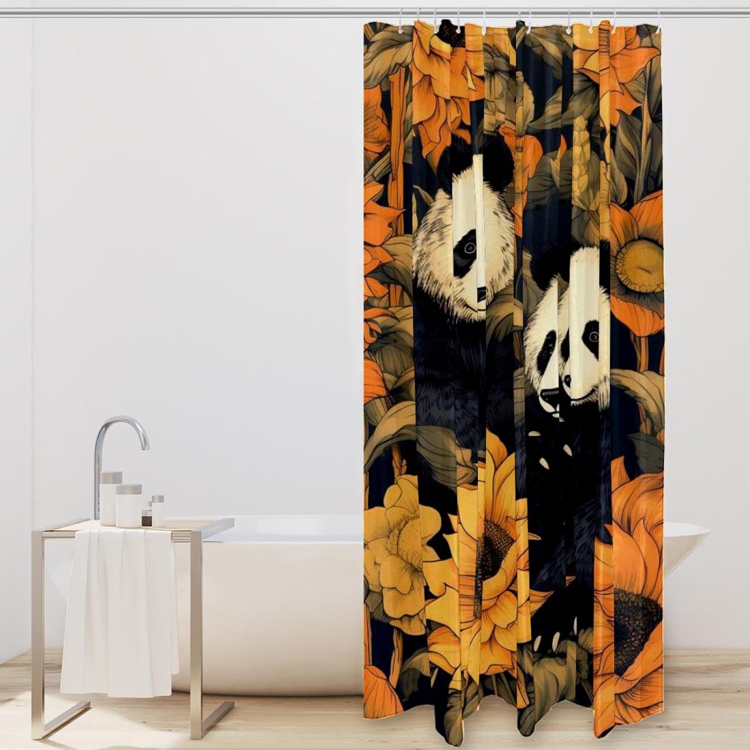 VAPOKF Two Panda Shower Curtain Set with 12 Hooks - 60x72 Inches