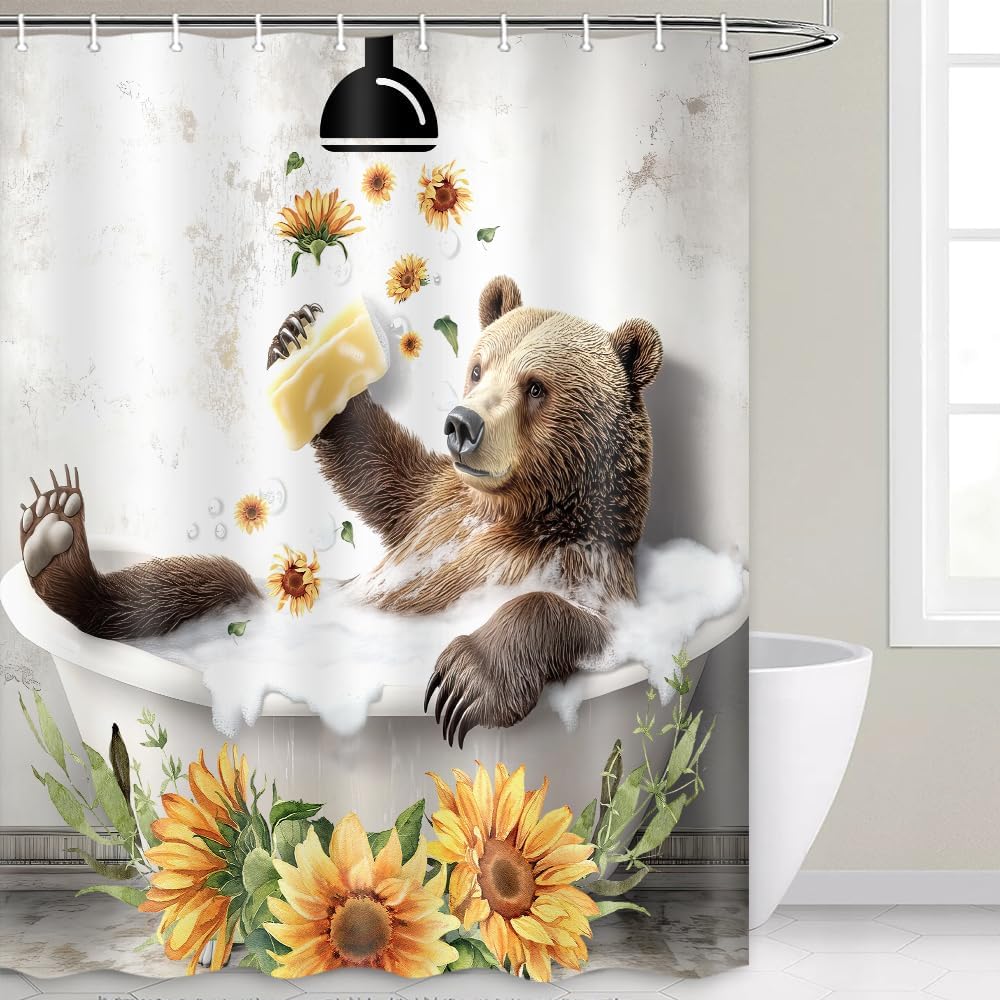 Hajmsug Funny Bear Shower Curtain Set 71X71 Inch