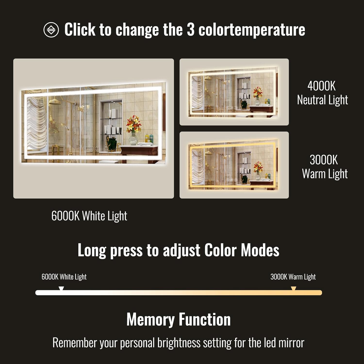 Easly 30x55 Inch LED Bathroom Mirror with Anti-Fog and Dimming