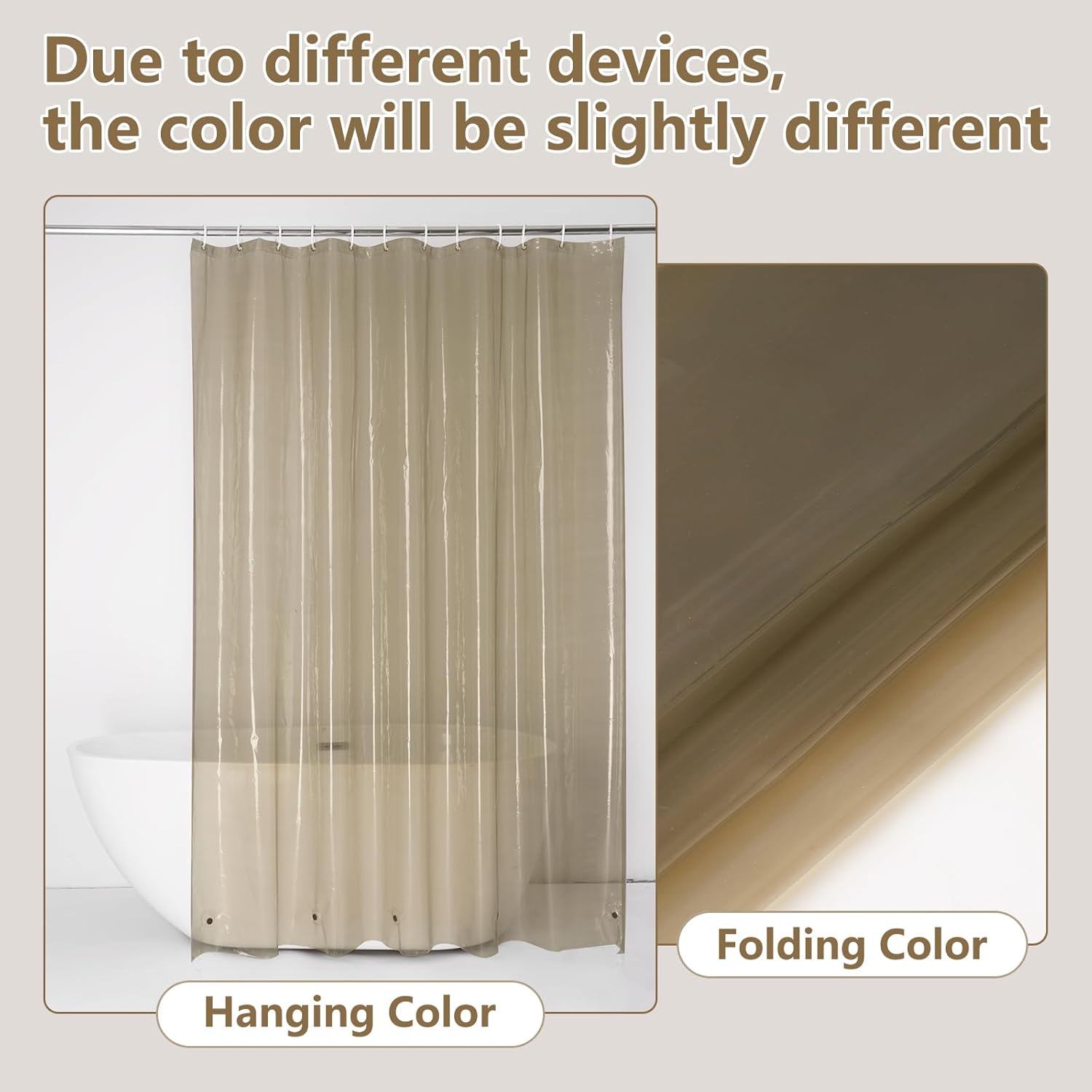 EurCross Waterproof Brown Shower Curtain with 5 Bottom Magnets 1