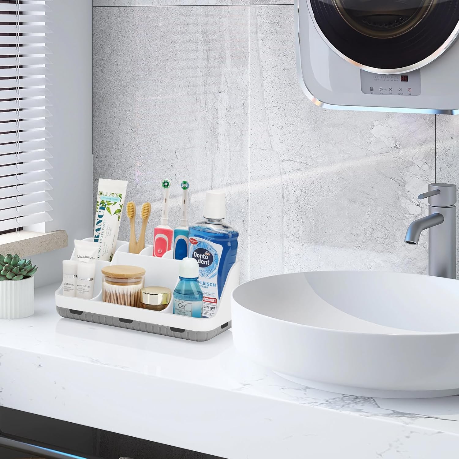 GFWARE White Toothbrush Holder with 7 Slots and Drainage