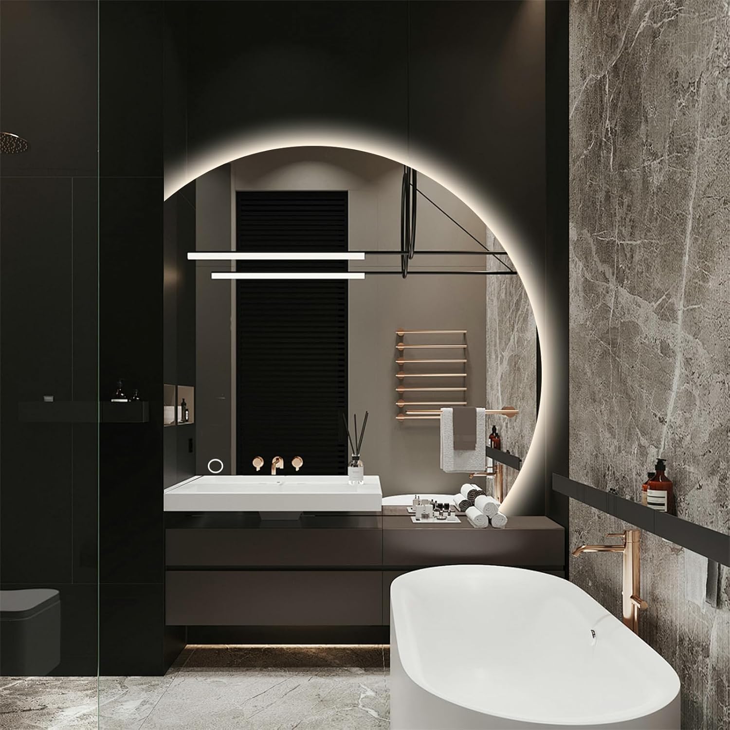 Niccy 43 Inch Half Moon LED Mirror for Bathroom