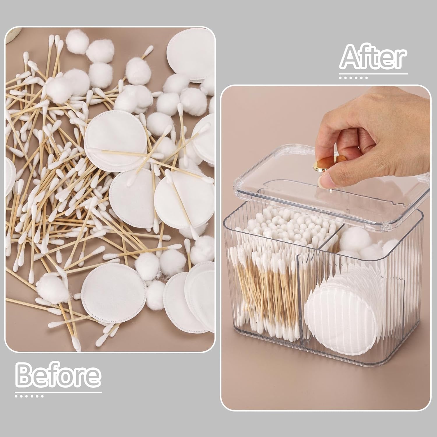 Tbestmax Qtip Holder Dispenser 3-Section Clear Bathroom Organizer Jar 1