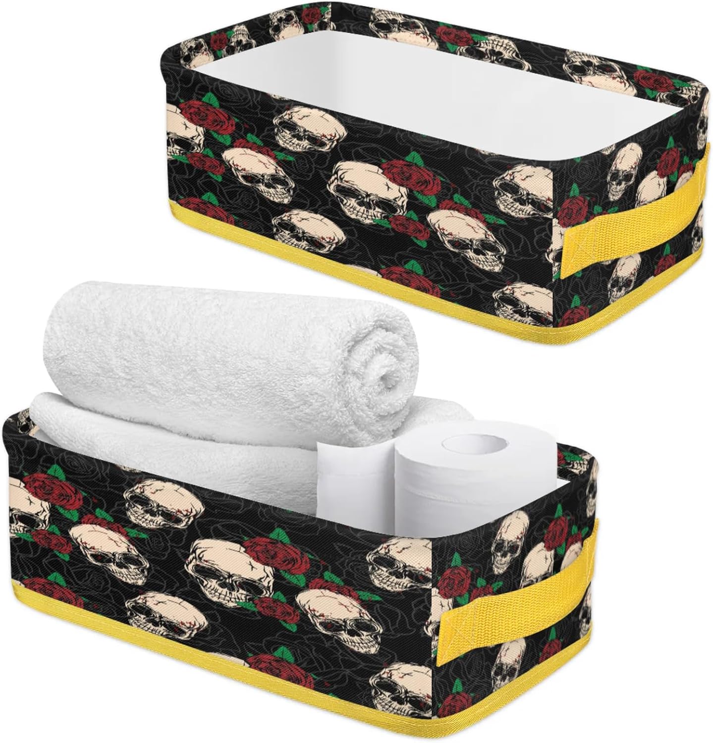 Snatocys Skull Floral Toilet Paper Basket with Handles 1