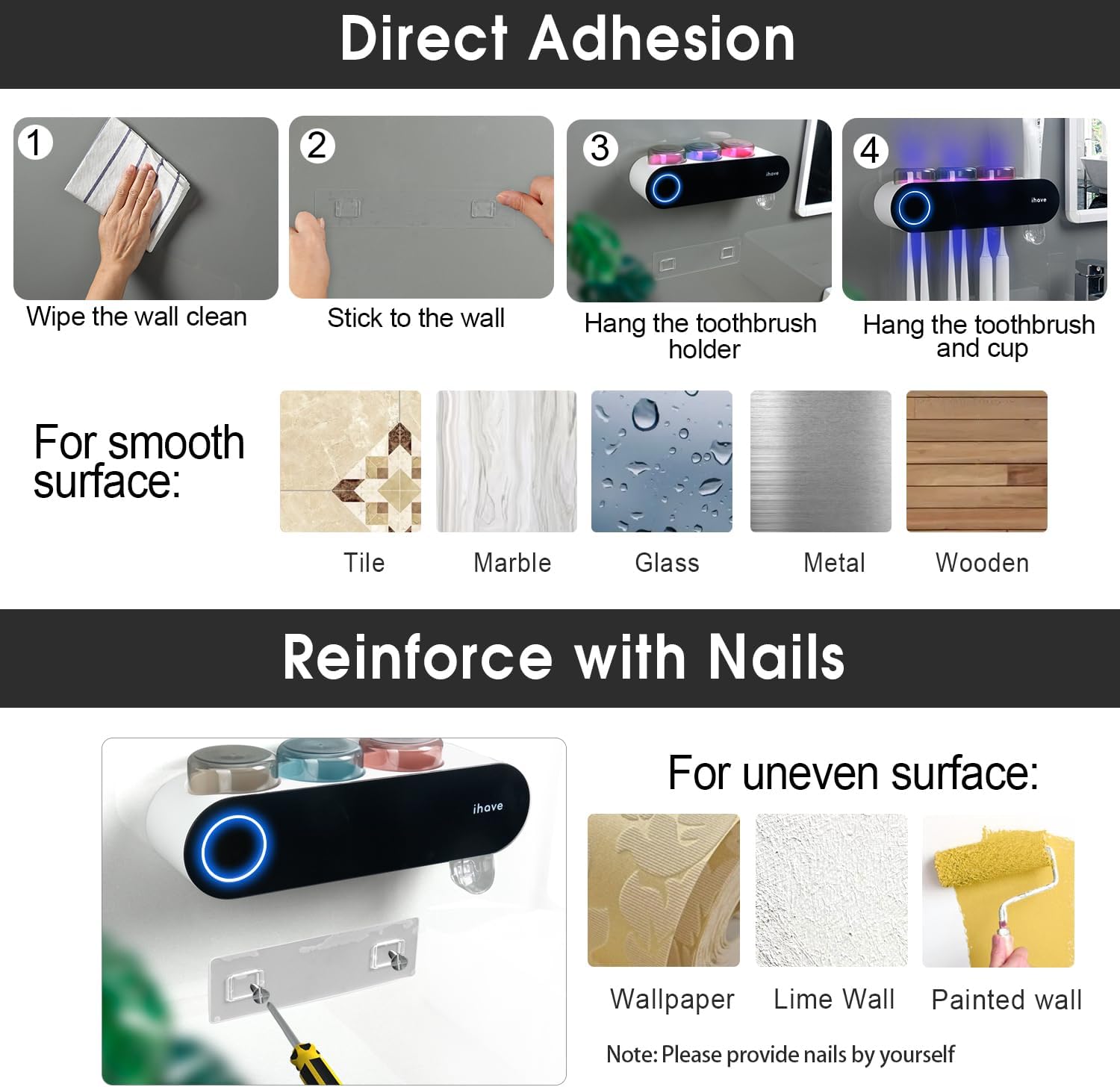 iHave UV Toothbrush Sanitizer Holder with Dispenser