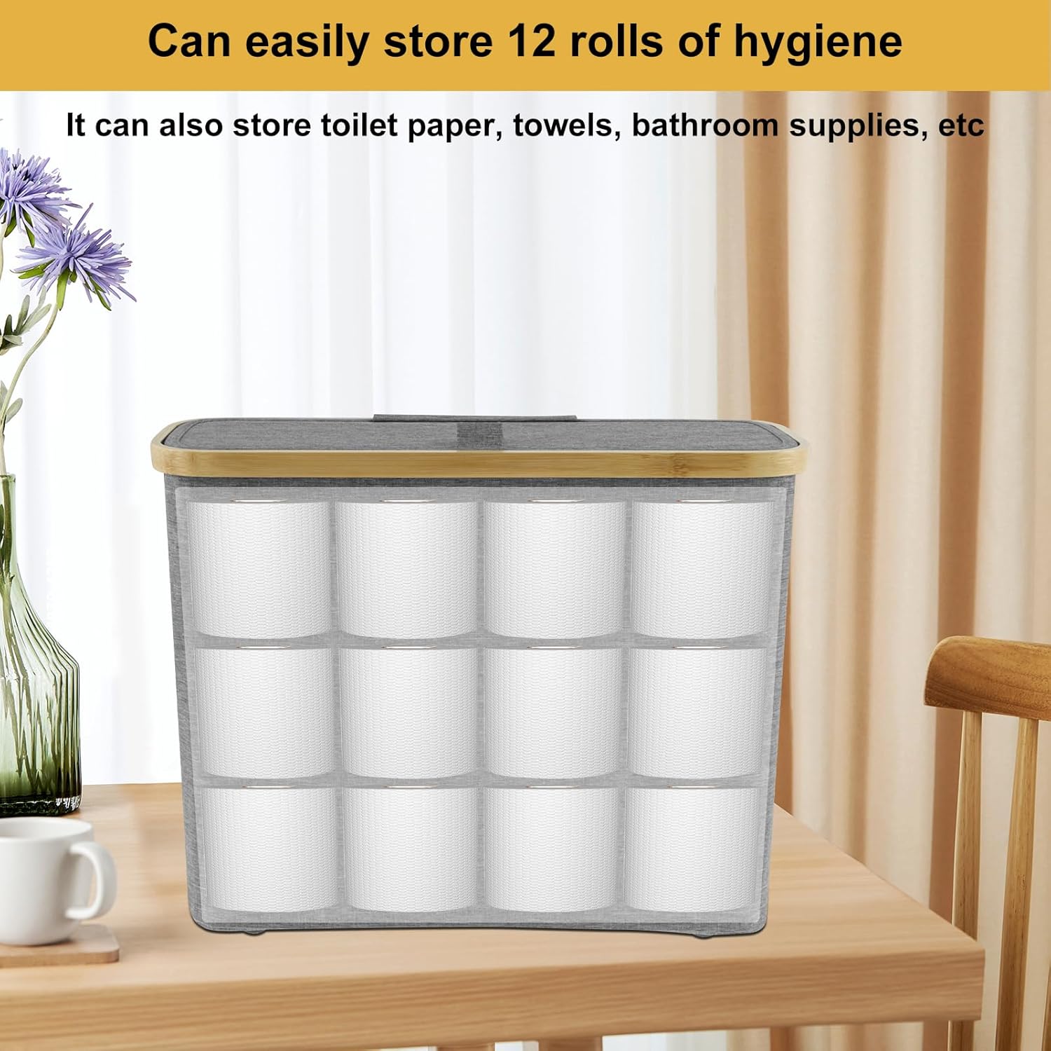 Toilet Paper Basket with Lid Holds 12 Rolls Gray