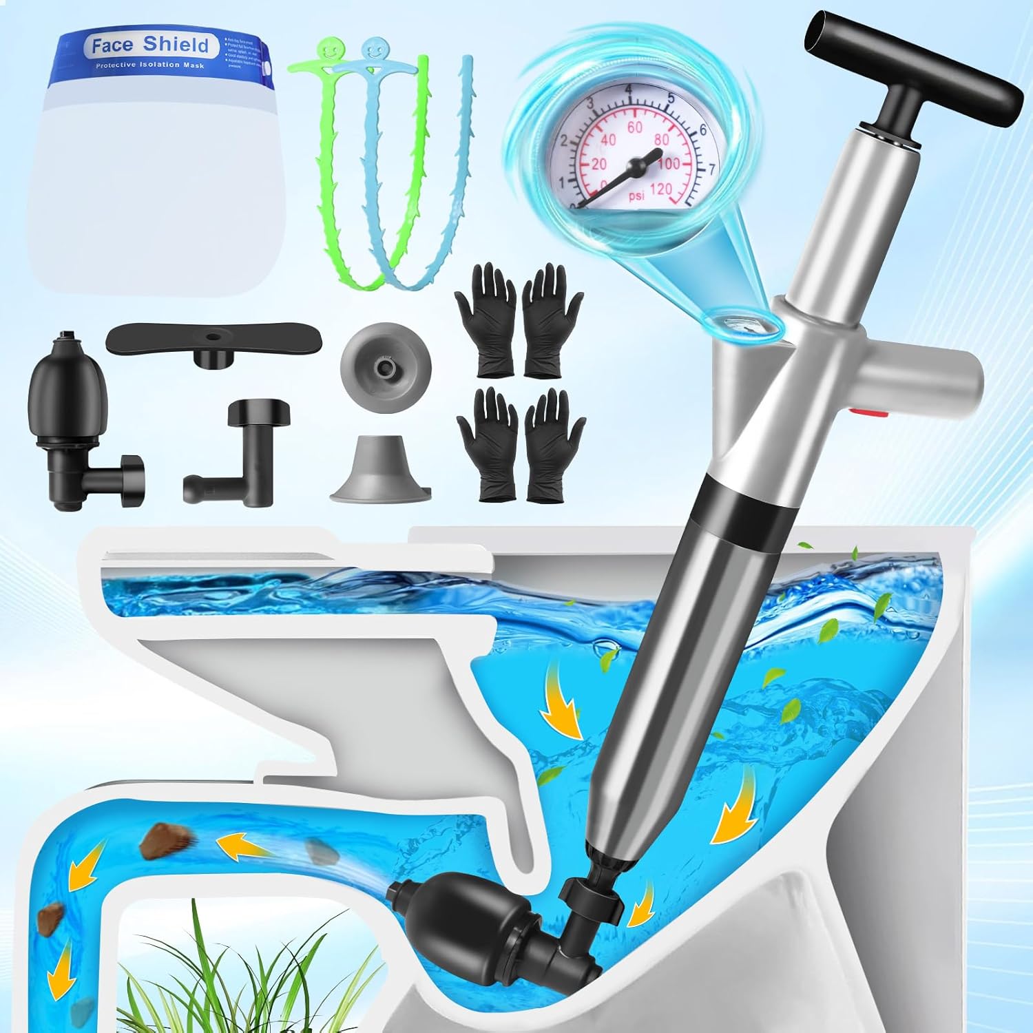 LIVEHITOP High-Pressure Toilet Plunger with Air Drain Clog Remover