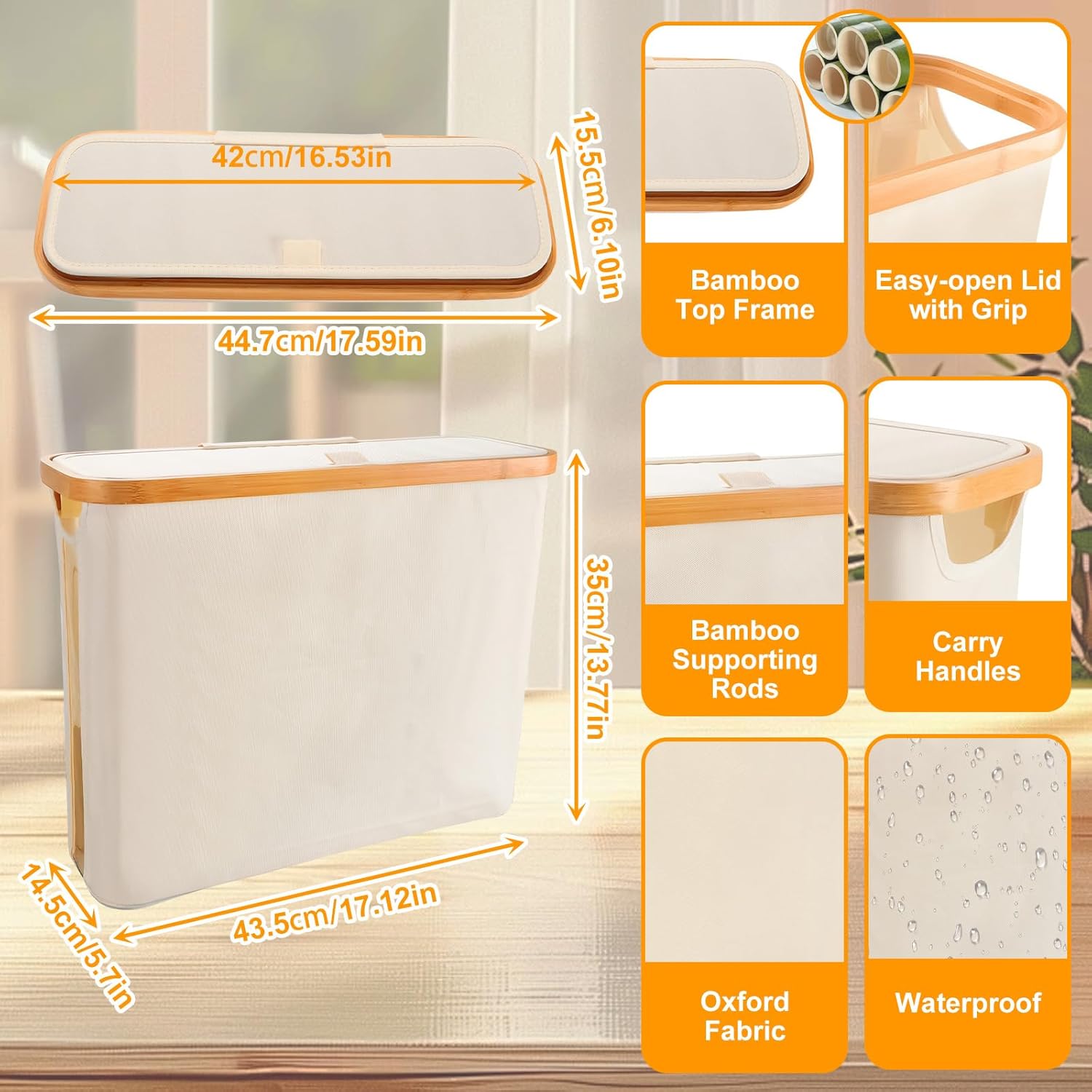 Tefola Toilet Paper Basket with Lid - 12 Roll Storage Container Beige