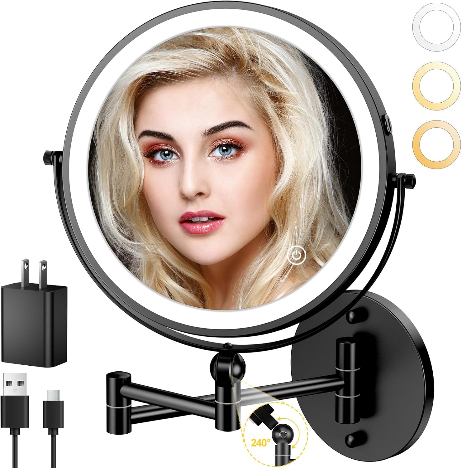 9 Wall Mounted Lighted Makeup Mirror with 1X10X Magnification