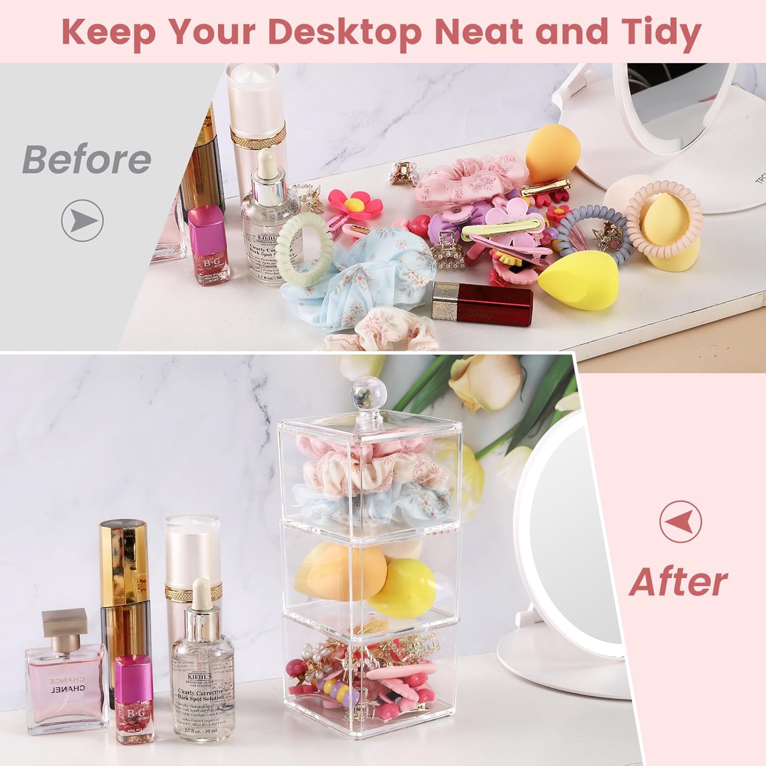 Clear 3 Stackable Acrylic Hair Accessory Organizer for Girls