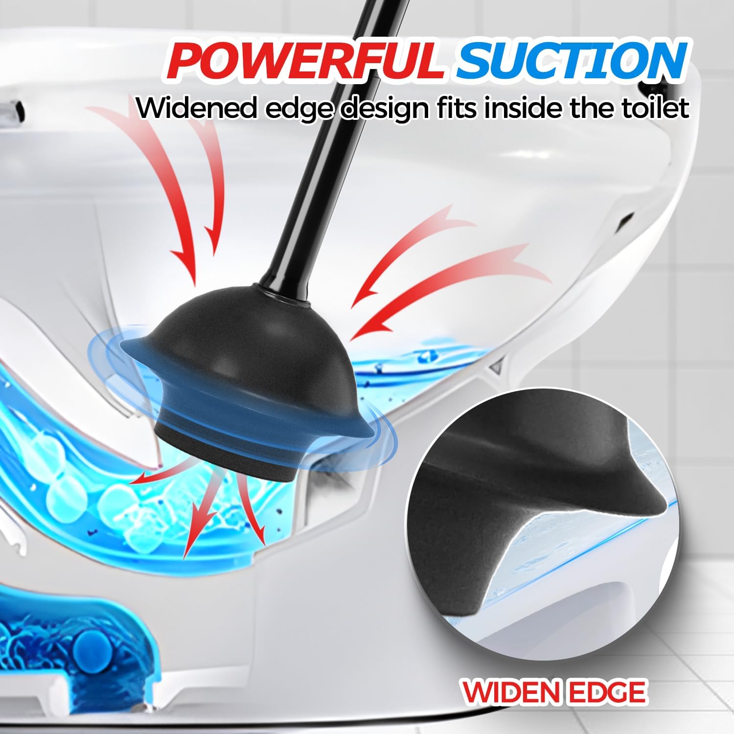 FORASTO Toilet Plunger with Holder - Black 19inch
