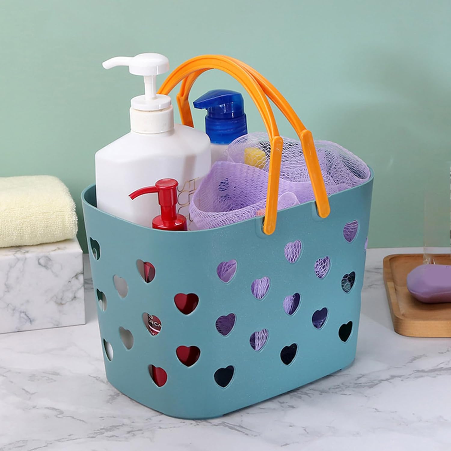 Pink Plastic Storage Basket with Handles and Holes 1