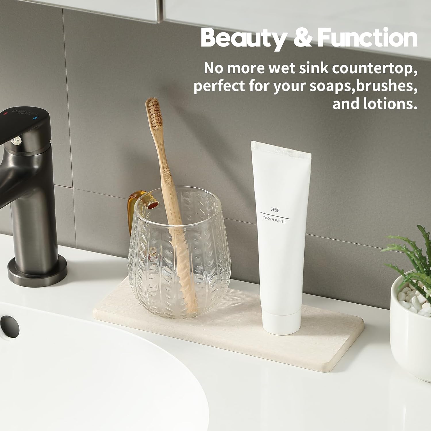3PCS Bathroom Sink Vanity Trays with Quick Drying Stone