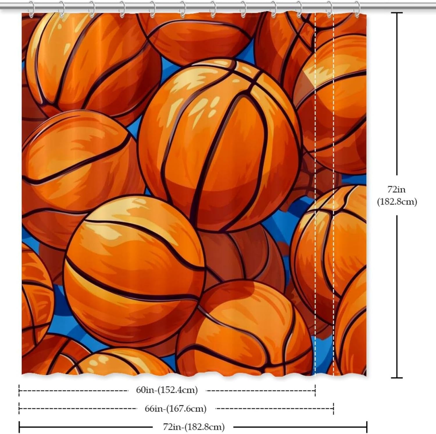 VAPOKF Basketball Shower Curtain with 12 Hooks 60x72 Inches