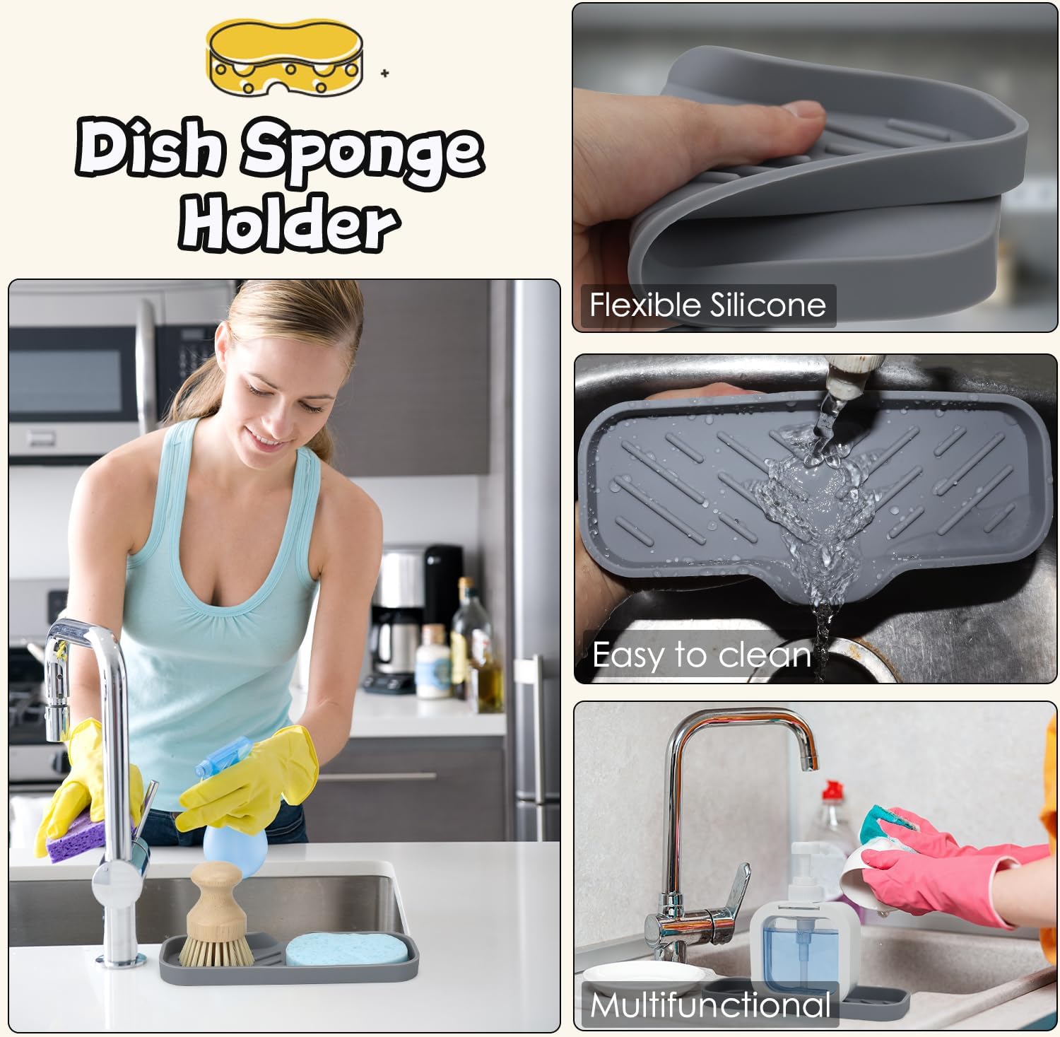 YASMEN Silicone Soap Dish with Drain Gray 9 x 315