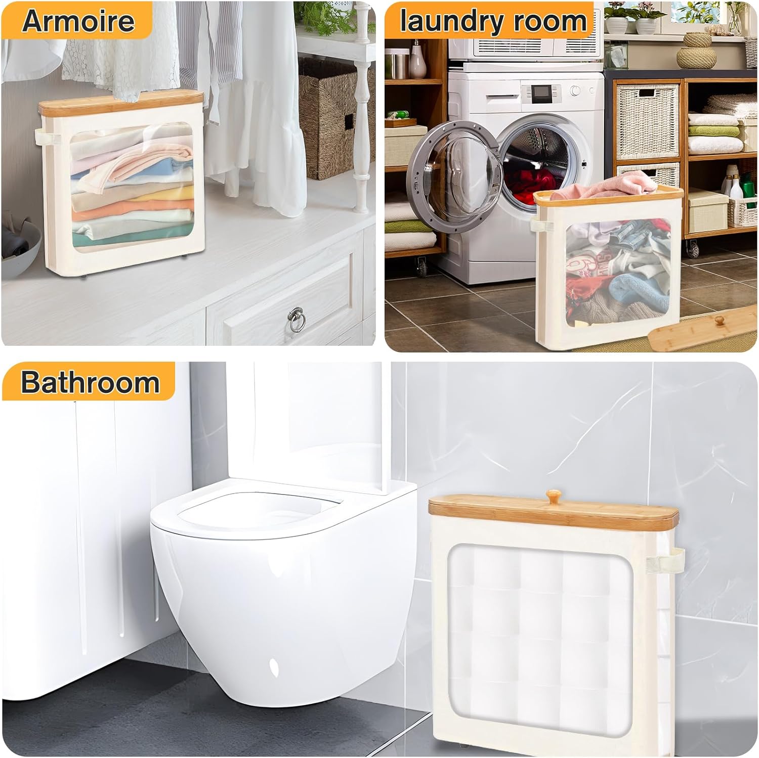 Beige Toilet Paper Basket with Lid and Large Window