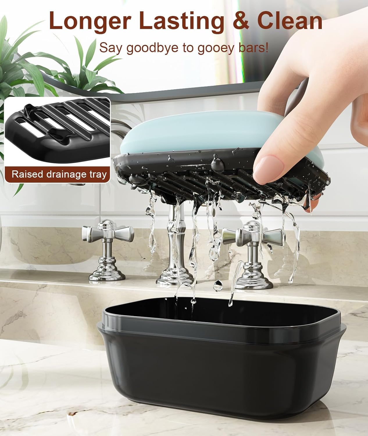 Quatish Leakproof Soap Dish with Lid Draining Layer 1