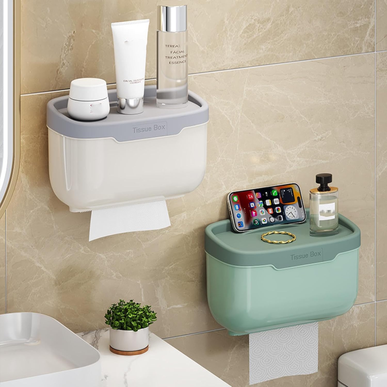 BLIUNAVDO Wall-Mounted Toilet Tissue Box with Double Shelf