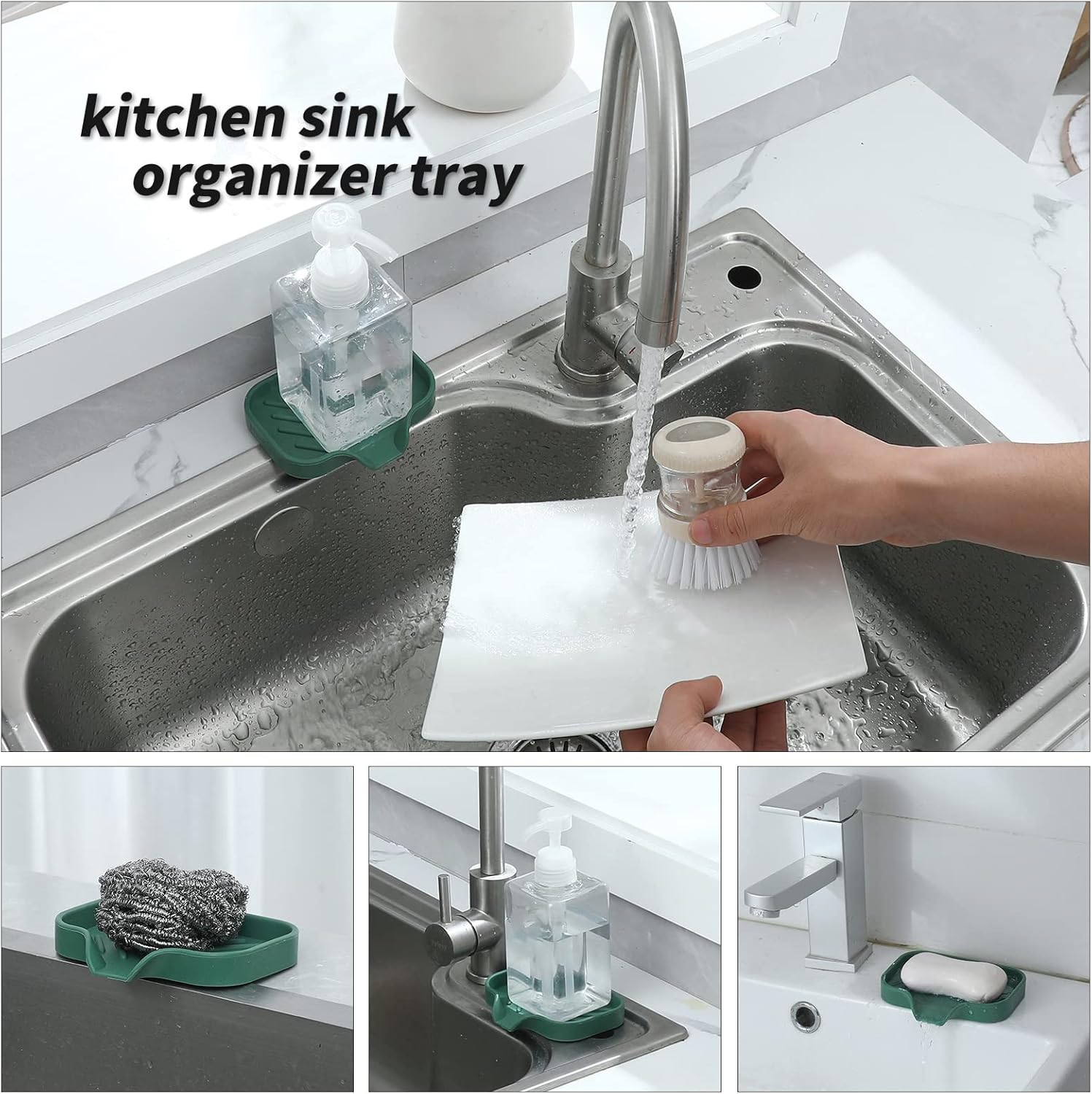MicoYang Silicone Soap Dish with Drain Spout - Green 49x32 Inch