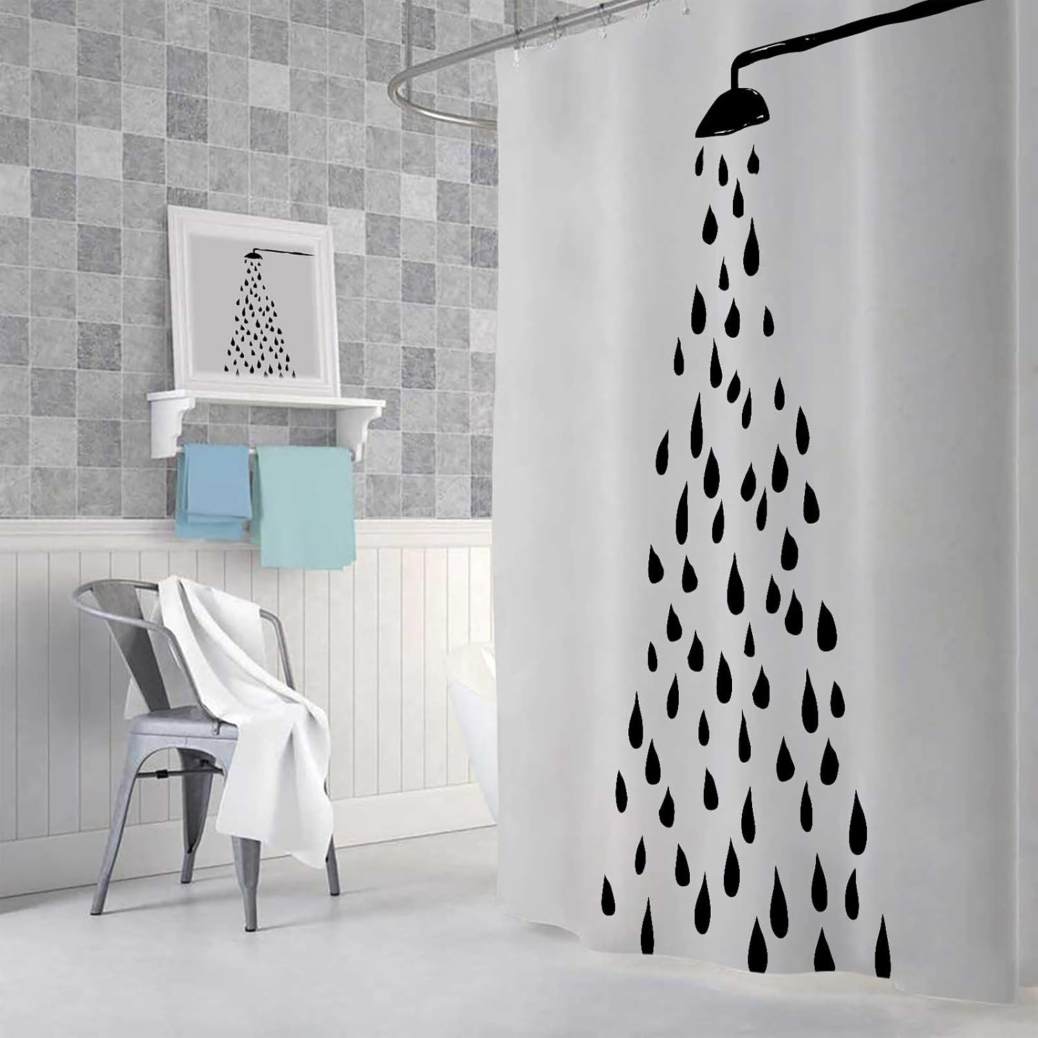 Ptrxobj Grey White Polka Dot Shower Curtain Set