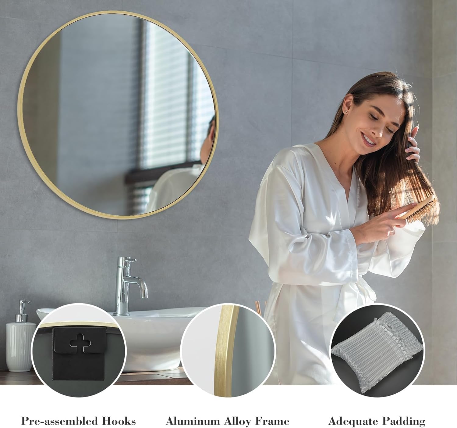 20 Inch Round Mirror with Gold Aluminum Frame